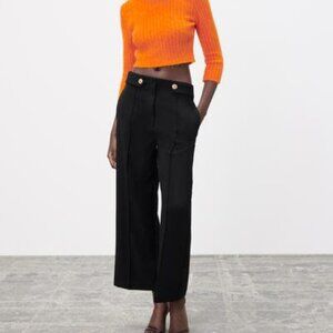 Zara ankle flare trousers with gold button detail